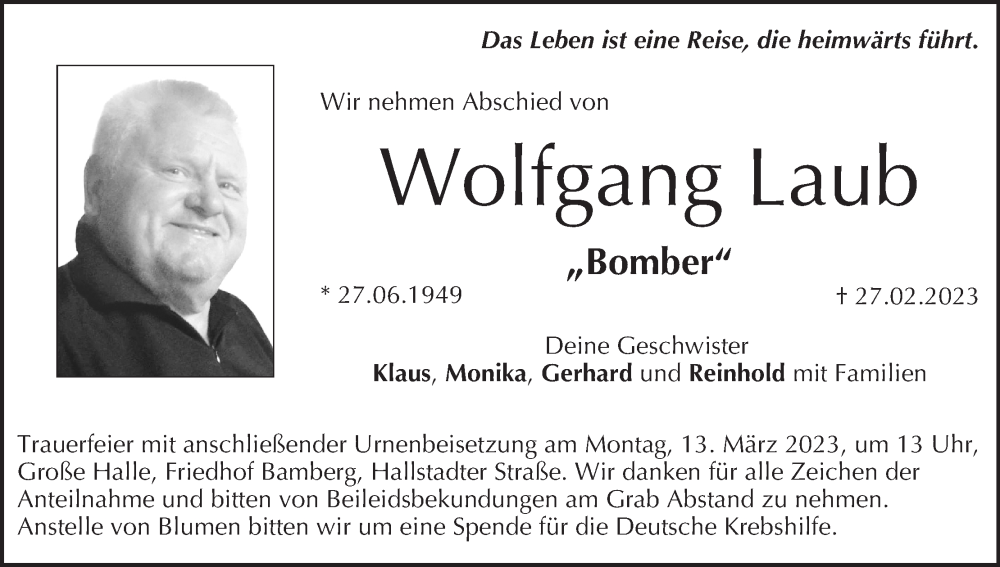  Traueranzeige für Wolfgang Laub vom 04.03.2023 aus MGO