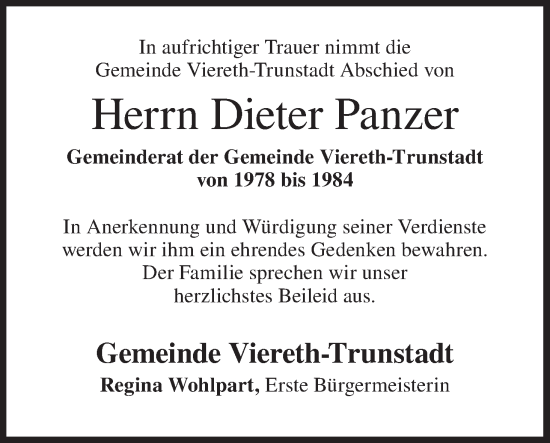 Anzeige von Dieter Panzer von MGO