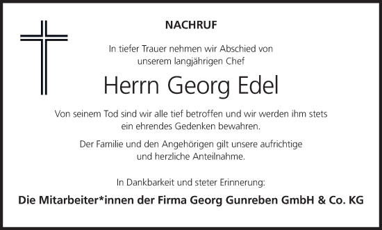 Anzeige von Georg Edel von MGO