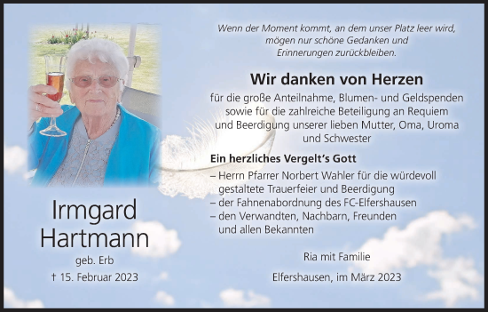 Anzeige von Irmgard Hartmann von MGO