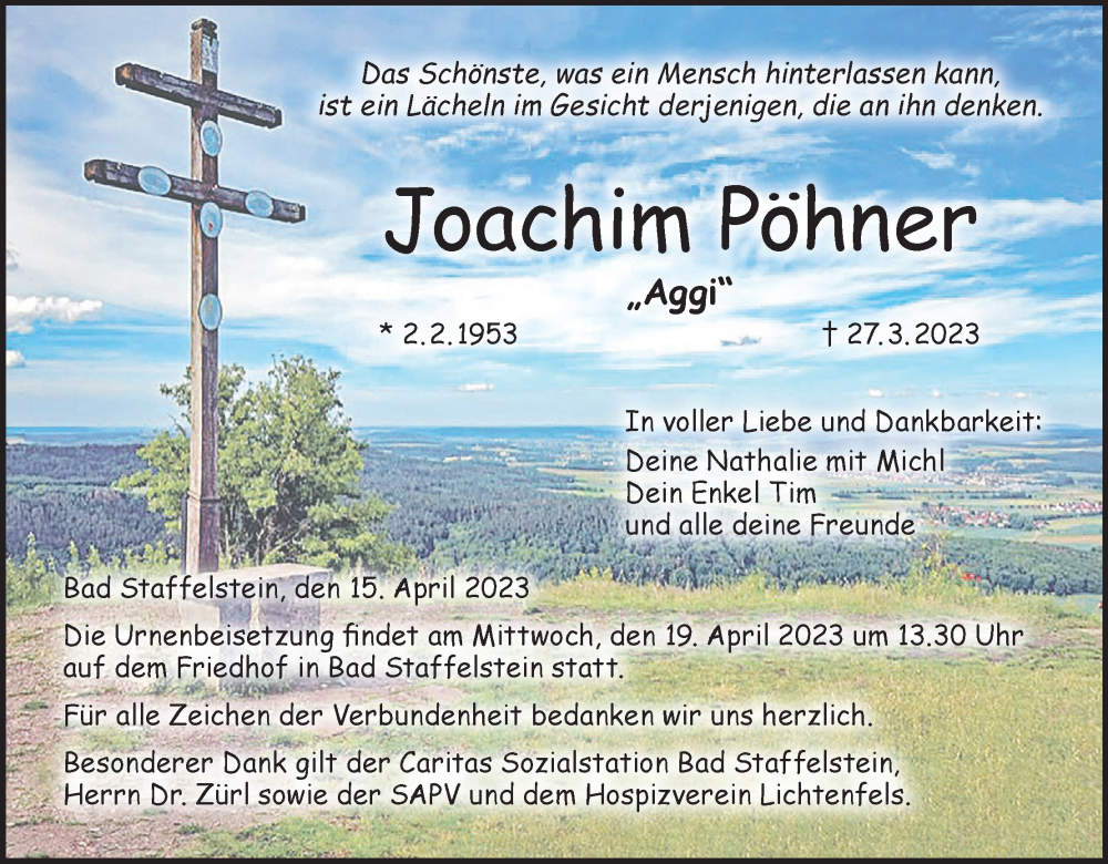  Traueranzeige für Joachim Pöhner vom 15.04.2023 aus MGO