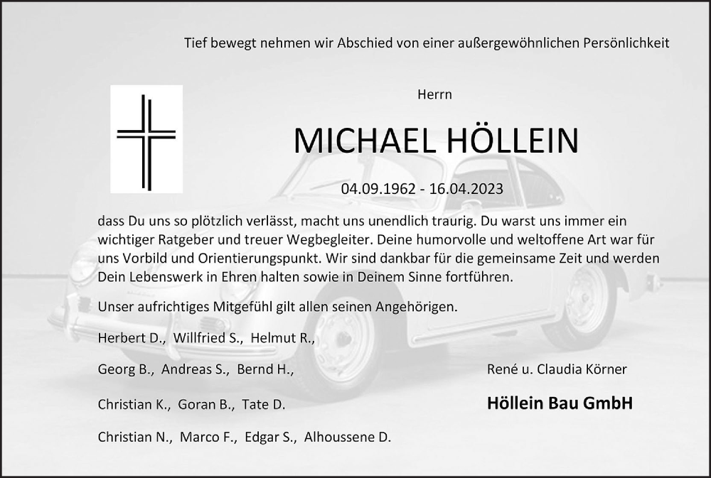  Traueranzeige für Michael Höllein vom 29.04.2023 aus MGO