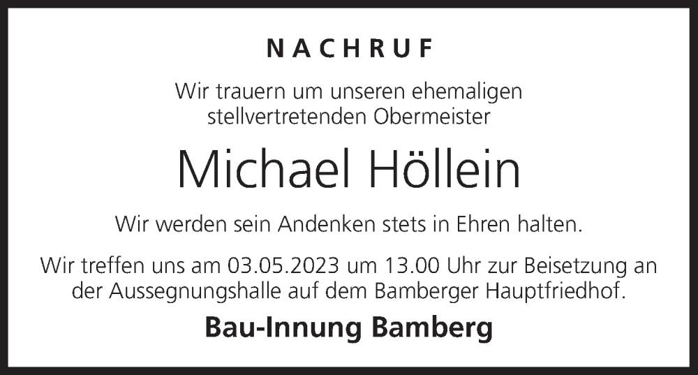  Traueranzeige für Michael Höllein vom 29.04.2023 aus MGO