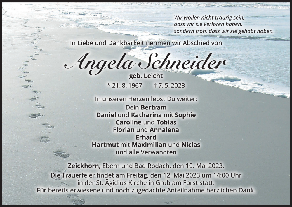  Traueranzeige für Angela Schneider vom 10.05.2023 aus MGO