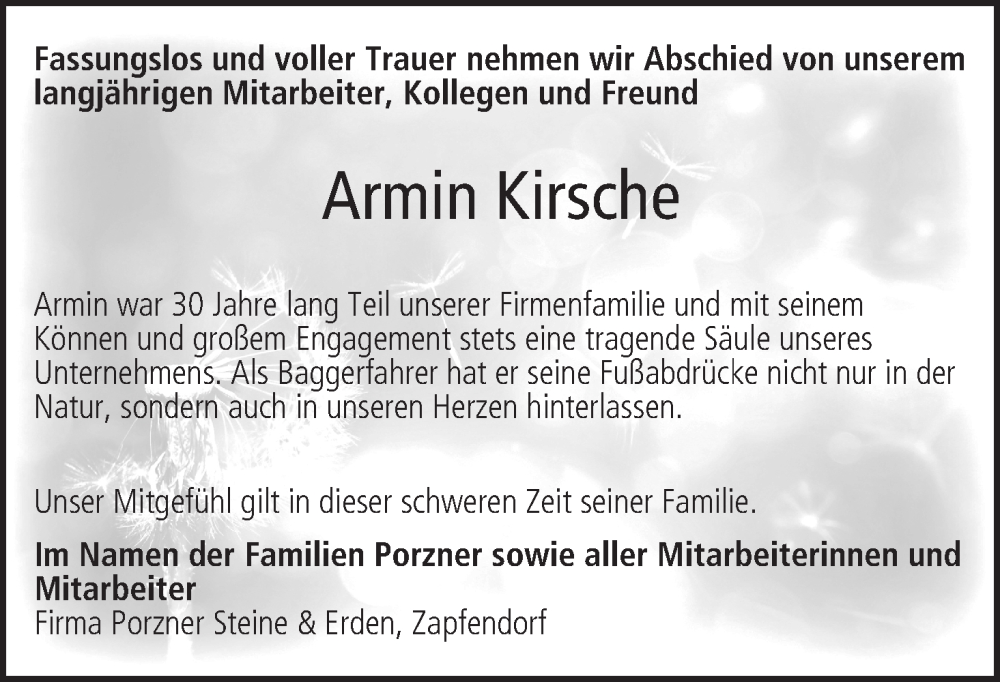  Traueranzeige für Armin Kirsche vom 20.05.2023 aus MGO