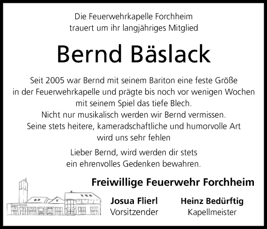 Anzeige von Bernd Bäslack von MGO