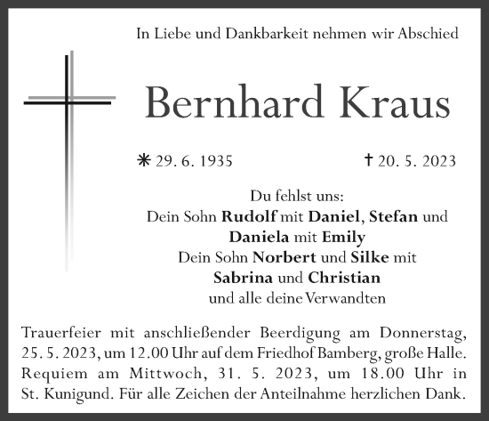 Anzeige von Bernhard Kraus von MGO