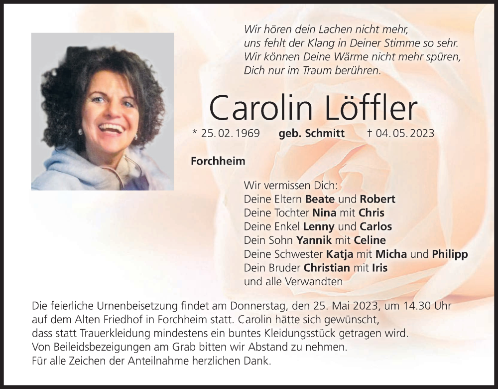  Traueranzeige für Carolin Löffler vom 20.05.2023 aus MGO