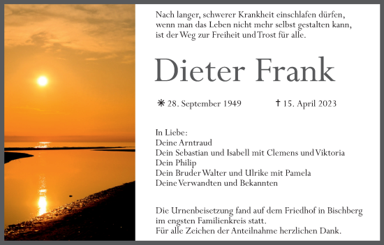 Anzeige von Dieter Frank von MGO