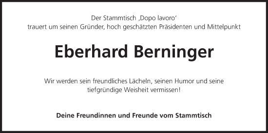 Anzeige von Eberhard Bernfinger von MGO