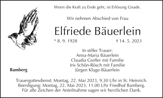 Anzeige von Elfriede Bäuerlein von MGO
