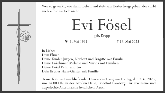 Anzeige von Evi Fösel von MGO