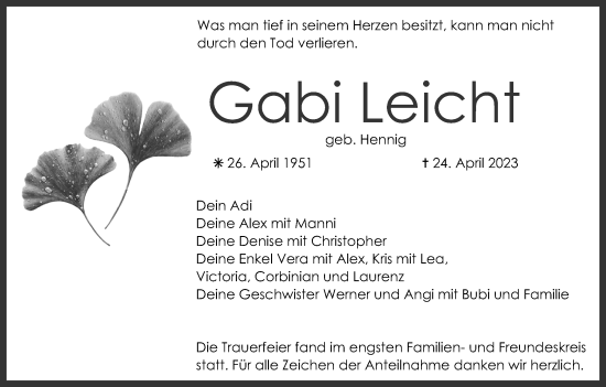 Anzeige von Gabi Leicht von MGO