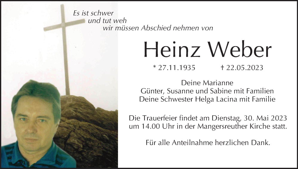  Traueranzeige für Heinz Weber vom 27.05.2023 aus MGO