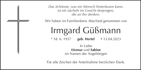 Anzeige von Irmgard Güßmann von MGO