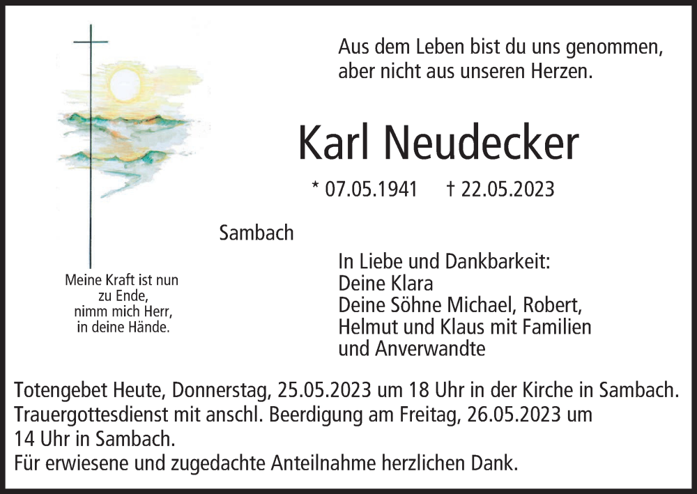  Traueranzeige für Karl Neudecker vom 25.05.2023 aus MGO