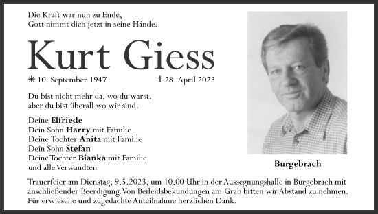 Anzeige von Kurt Giess von MGO