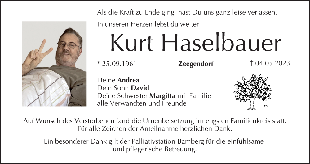  Traueranzeige für Kurt Haselbauer vom 27.05.2023 aus MGO