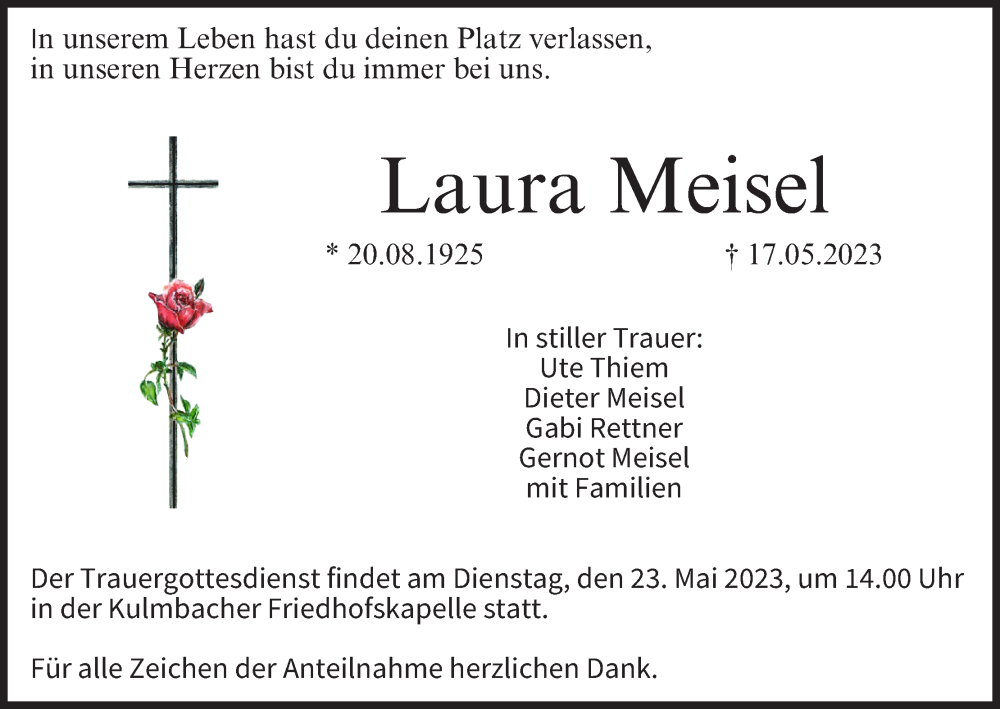  Traueranzeige für Laura Meisel vom 20.05.2023 aus MGO