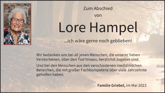 Anzeige von Lore Hampel von MGO