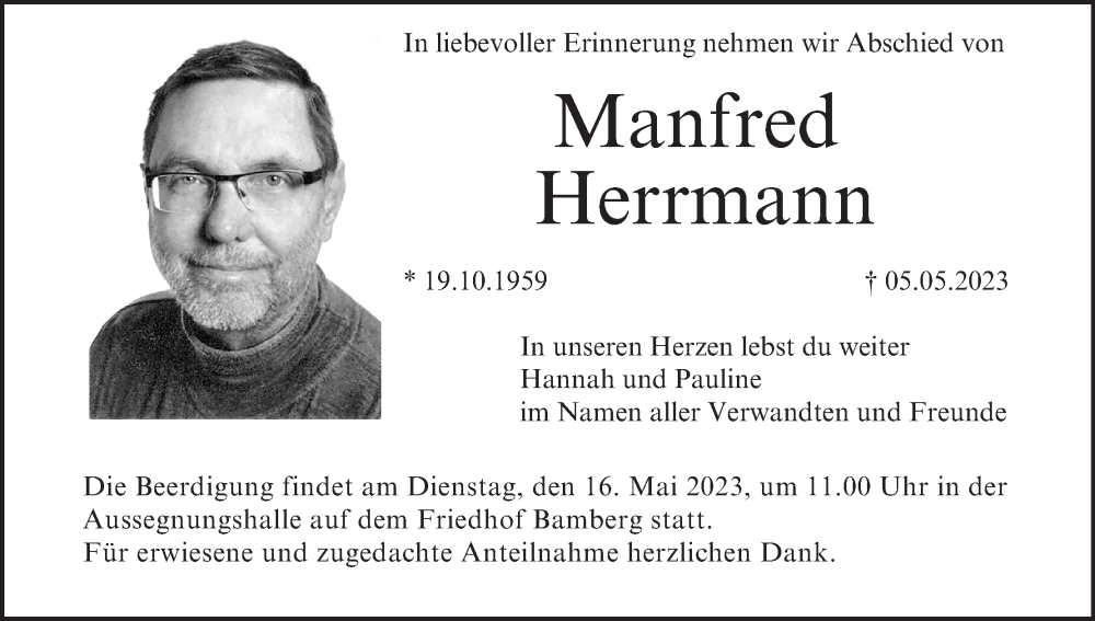  Traueranzeige für Manfred Herrmann vom 13.05.2023 aus MGO