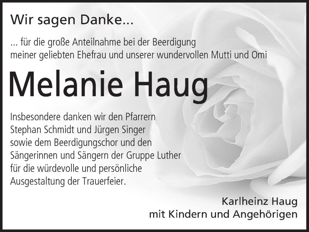  Traueranzeige für Melanie Haug vom 06.05.2023 aus MGO