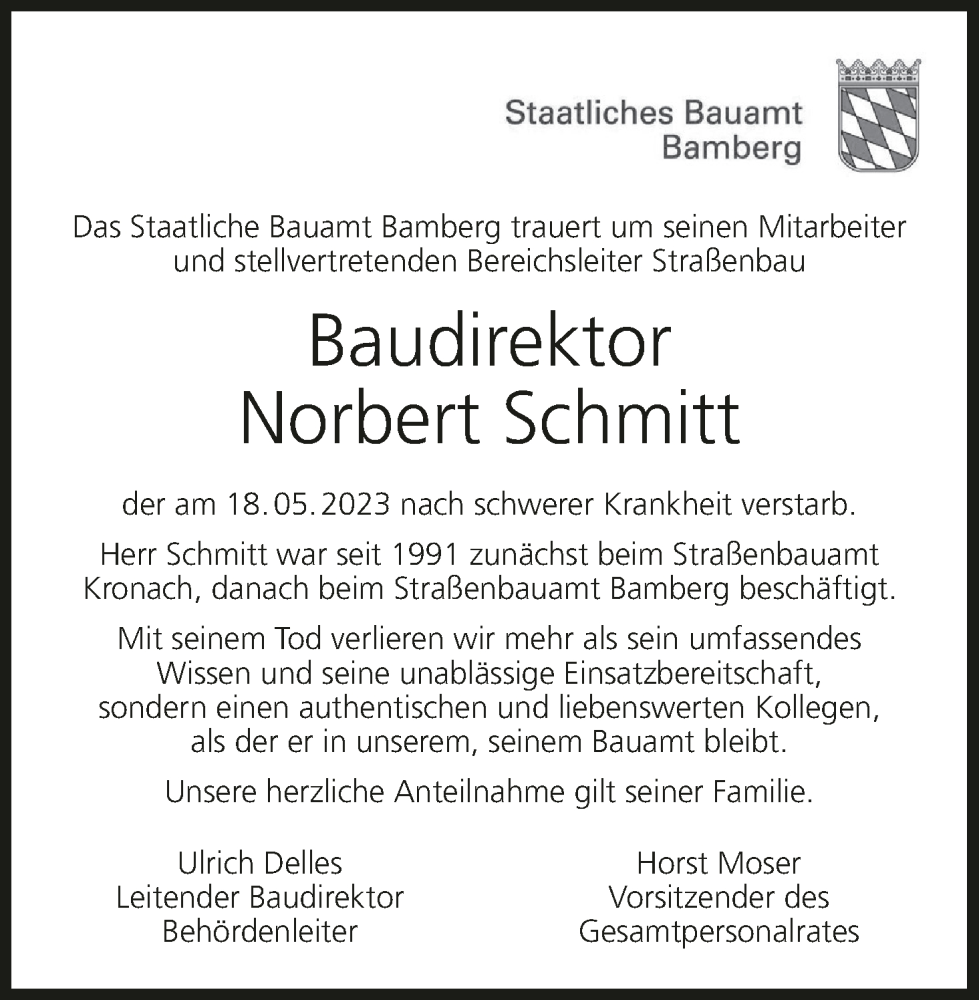  Traueranzeige für Norbert Schmitt vom 24.05.2023 aus MGO