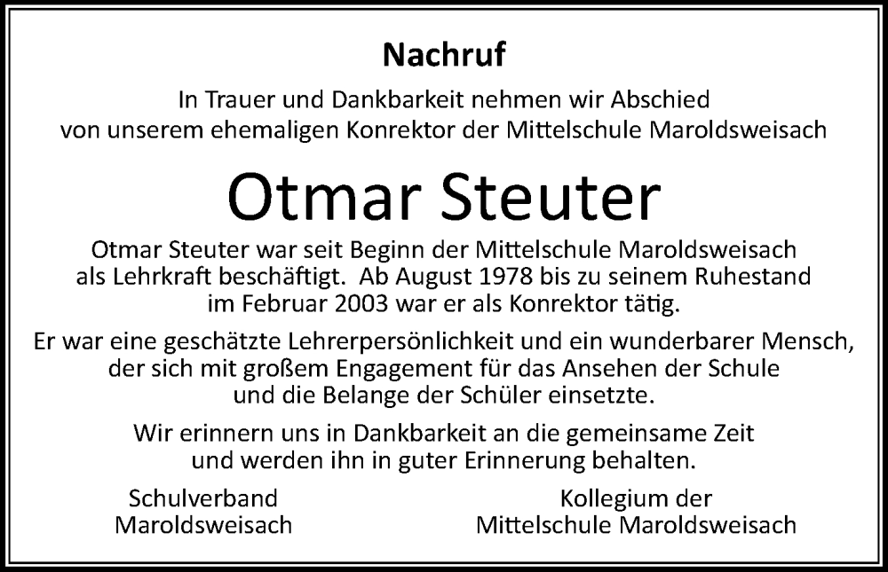  Traueranzeige für Otmar Steuter vom 13.05.2023 aus MGO