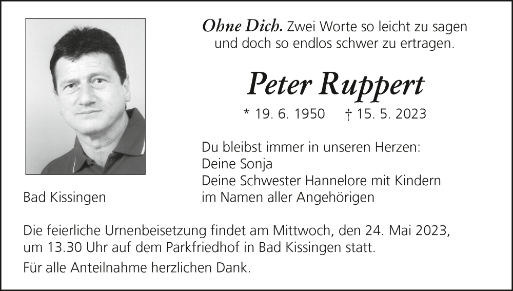  Traueranzeige für Peter Ruppert vom 20.05.2023 aus MGO