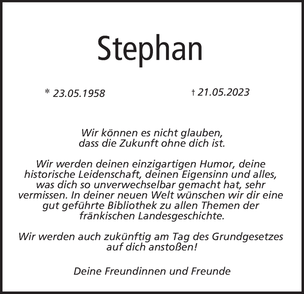  Traueranzeige für Stephan Link vom 25.05.2023 aus MGO