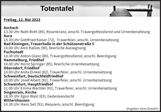 Anzeige von Totentafel vom 12.05.2023 von MGO