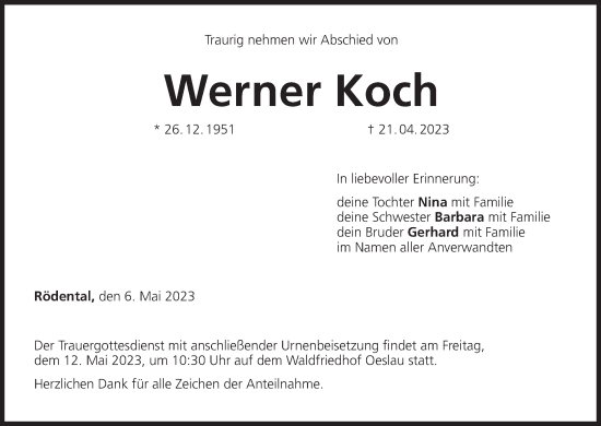 Anzeige von Werner Koch von MGO