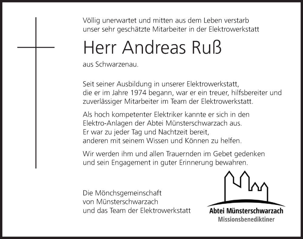  Traueranzeige für Andreas Ruß vom 27.06.2023 aus MGO