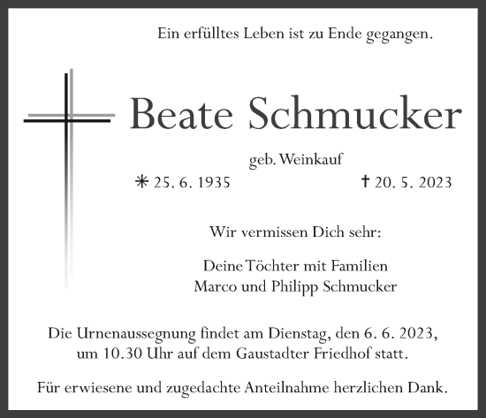 Anzeige von Beate Schmucker von MGO