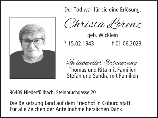 Anzeige von Christa Lorenz von MGO