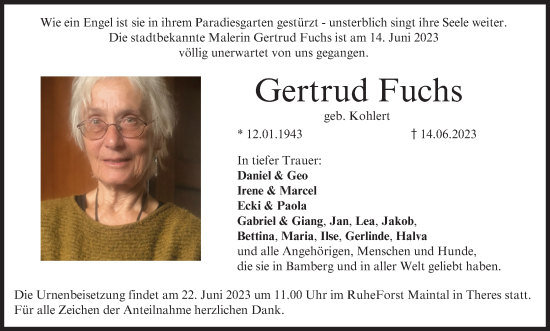 Anzeige von Gertrud Fuchs von MGO