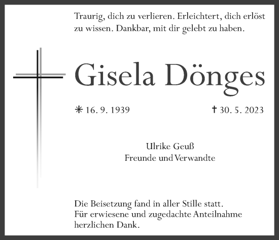 Anzeige von Gisela Dönges von MGO