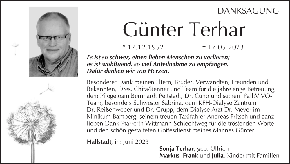  Traueranzeige für Günter Terhar vom 10.06.2023 aus MGO