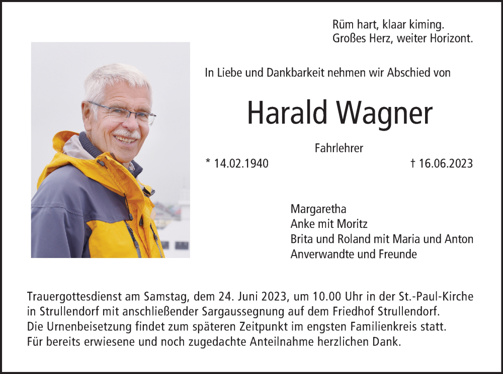  Traueranzeige für Harald Wagner vom 21.06.2023 aus MGO