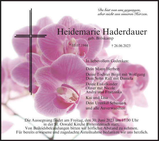Anzeige von Heidemarie Haderdauer von MGO