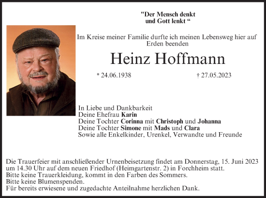 Heinz Hoffmann | Traueranzeige | trauer.inFranken.de