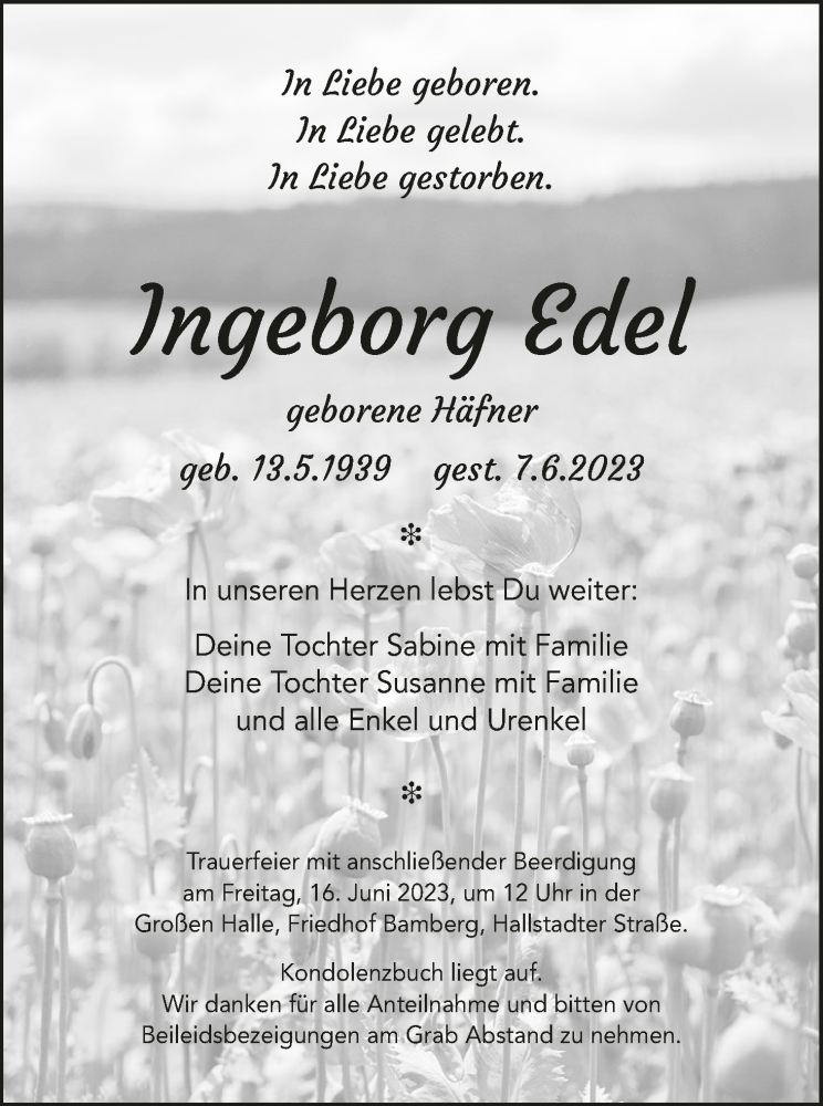  Traueranzeige für Ingeborg Edel vom 10.06.2023 aus MGO