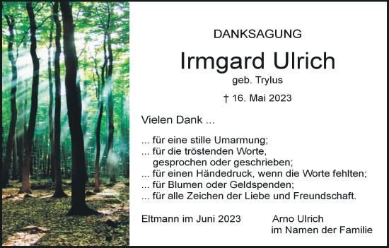 Anzeige von Irmgard Ulrich von MGO