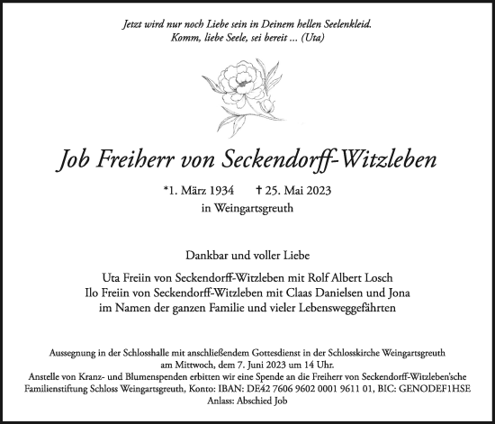 Anzeige von Job Freiherr von Seckendorff-Witzleben von MGO
