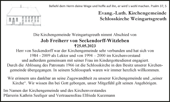 Anzeige von Job Freiherr von Seckendorff-Witzleben von MGO