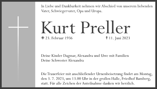 Anzeige von Kurt Preller von MGO