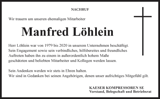 Anzeige von Manfred Löhlein von MGO