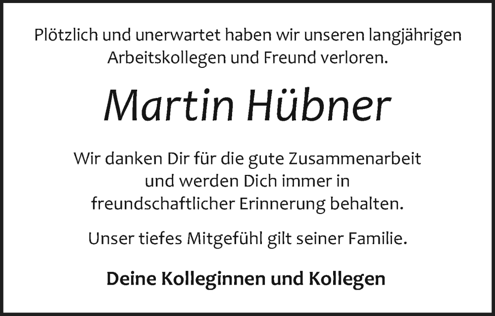  Traueranzeige für Martin Hübner vom 20.06.2023 aus MGO