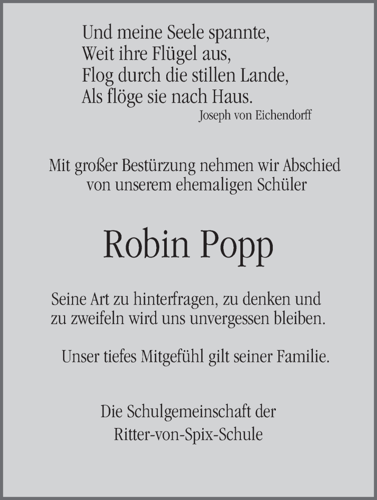  Traueranzeige für Robin Popp vom 15.06.2023 aus MGO