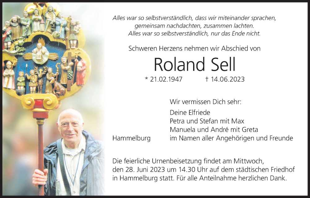  Traueranzeige für Roland Sell vom 23.06.2023 aus MGO